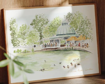 Victoria Park Art Print, London, Tower Hamlet, England, Travel Watercolour Painting
