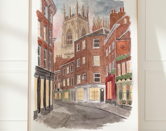 York Art Print, Petergate, York Minster, Yorkshire, Travel Watercolour Painting