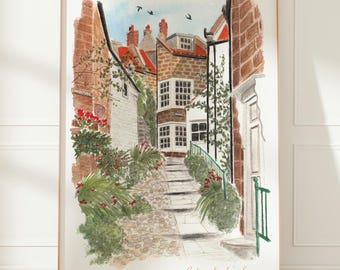 Robin Hood&#39;s Bay Art Print, North York Moors, Yorkshire, England, Travel Watercolour Painting