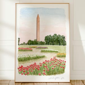 Washington Monument, Washington D.C., USA Travel Art Print, Watercolour Painting
