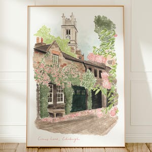 Impressão artística de Edimburgo, Circus Lane, Escócia, pintura em aquarela de viagem