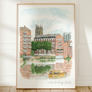 Leeds Docks, Calls Landing, Yorkshire, England UK Travel Art Print, Watercolour Painting