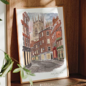 York, Petergate, York Minster, The Shambles, Yorkshire Travel Art Print, aquarel