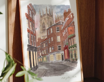York Art Print, Petergate, York Minster, Yorkshire, Travel Watercolour Painting