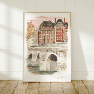 Pont Neuf Bridge, Paris, River Seine, France Travel Art Print, Watercolour Painting image 1