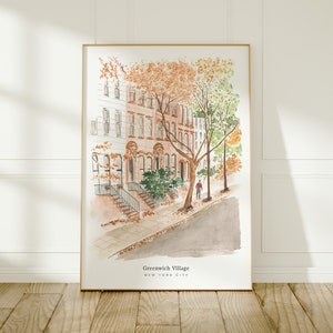 Greenwich Village, New York City, USA Travel Art Print, Watercolour Painting