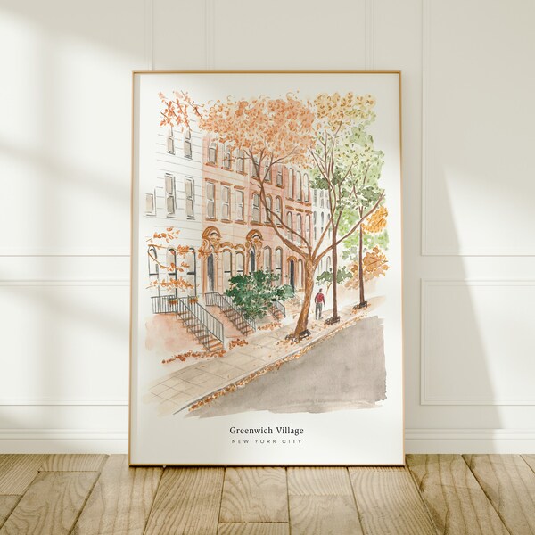 Greenwich Village, New York City, USA Travel Art Print, Watercolour Painting