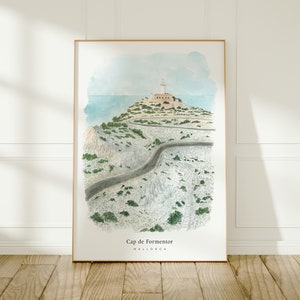 Mallorca, Cap de Formentor Lighthouse, Travel Art Print, Watercolour Painting