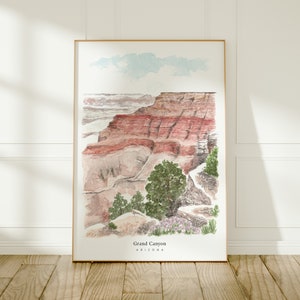 Grand Canyon National Park, Arizona, Colorado River, USA Travel Art Print, Watercolour Painting