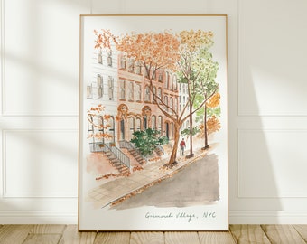 Greenwich Village, New York City, USA Travel Art Print, Watercolour Painting