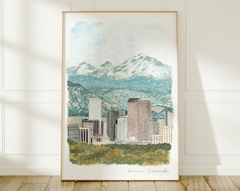 Denver, Colorado, USA Travel Art Print, Watercolour Painting