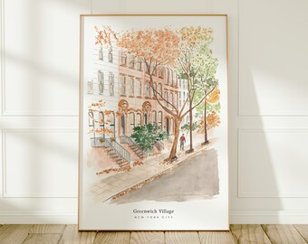 Greenwich Village, New York City, USA Travel Art Print, Watercolour Painting