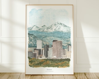 Denver, Colorado, USA Travel Art Print, Watercolour Painting