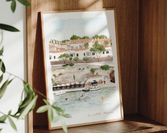 Menorca, Es Castell Harbour, Travel Art Print, Watercolour Painting