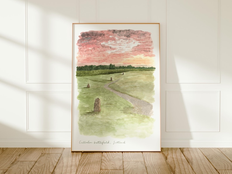 Schottisches Hochland Art Print, Culloden Schlachtfeld, Schottland, Reise Aquarell Malerei Bild 4
