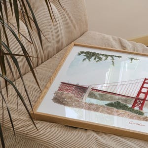 Lámina artística del Puente Golden Gate, San Francisco, California, EE. UU., Pintura de acuarela de viaje imagen 4