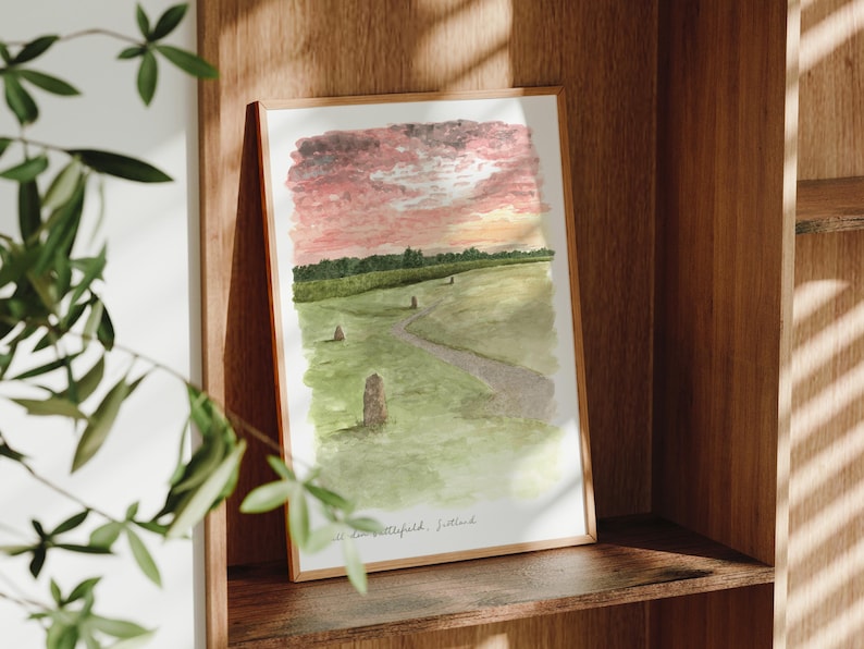 Schottisches Hochland Art Print, Culloden Schlachtfeld, Schottland, Reise Aquarell Malerei Bild 1