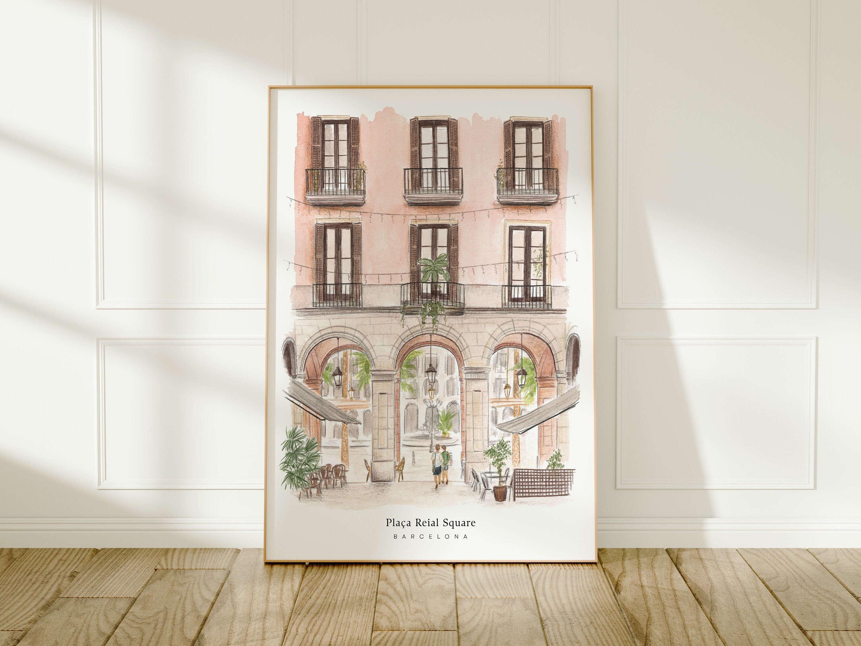 Barcelona, Plaça Reial, La Rambla, Spanien Reise-Kunstdruck, Aquarell  Malerei | Anzuggürtel