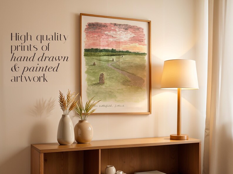Schottisches Hochland Art Print, Culloden Schlachtfeld, Schottland, Reise Aquarell Malerei Bild 3
