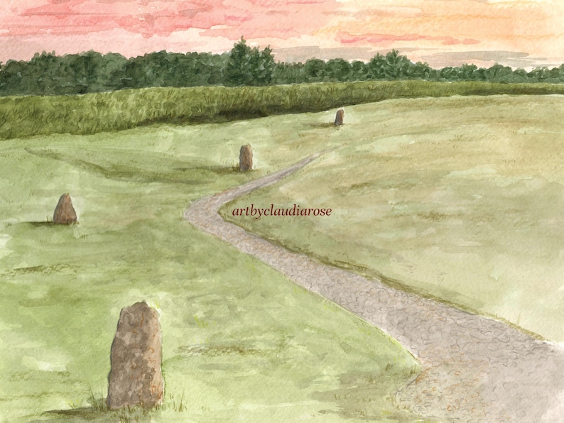 Schottisches Hochland Art Print, Culloden Schlachtfeld, Schottland, Reise Aquarell Malerei Bild 2