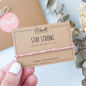 Bracciale con codice Morse STAY STRONG, braccialetto minimalista unico con un messaggio nascosto, regalo motivazionale e di incoraggiamento premuroso per un amico