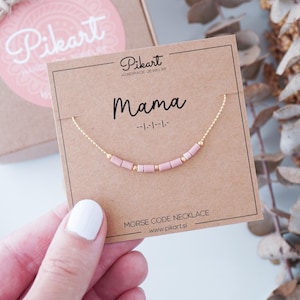 Collier Dainty MAMA code Morse, cadeau unique pour une future maman de baby shower, collier de perles message secret bohème, bijoux minimalistes en plaqué or