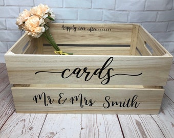 Personalised Wooden Rustic Wedding Crate Cards Treat Gift Box Bride /& Groom