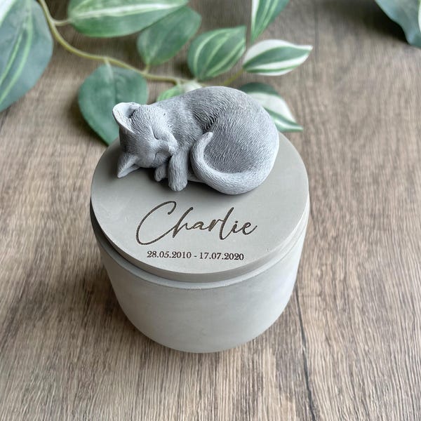 Urna de hormigón personalizada para gatos: Monumento conmemorativo para mascotas, grabado con láser.