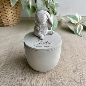 Personalised Concrete long eared Rabbit Urn | Pet Memorial Ashes Container | lop-eared rabbit