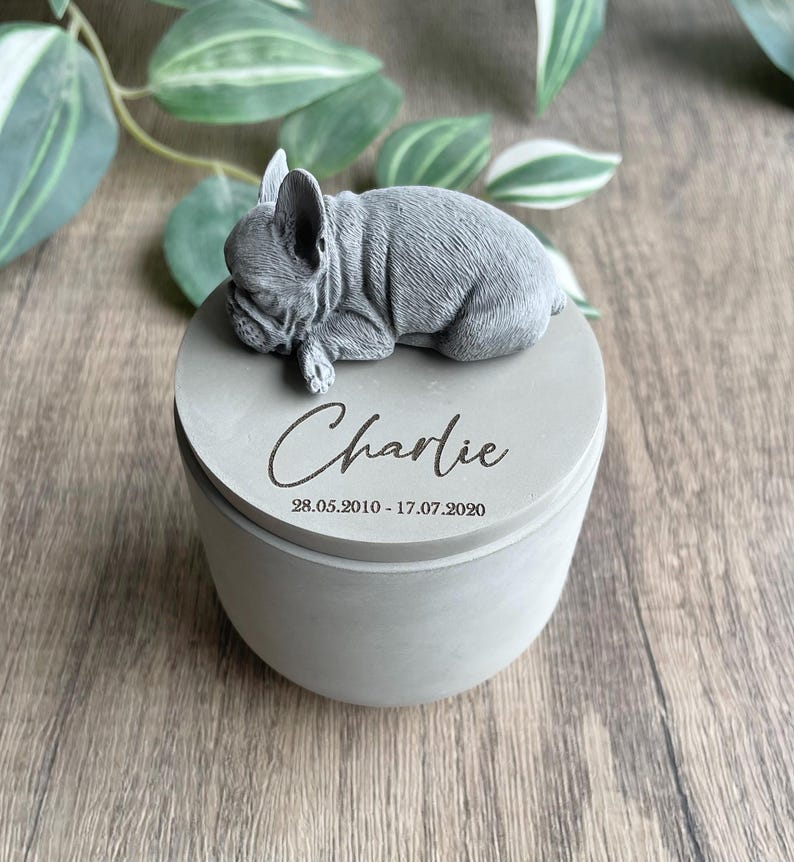 Personalised Concrete French bulldog Urn: Pet Memorial image 1