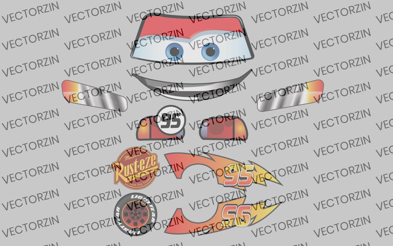 Coches Rayo McQueen Vector Digital Calcomanías Clipart Eps Jpg Png Pdf