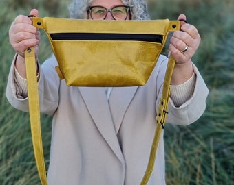 Leather bag, yellow leather handbag, yellow bag, large crossbody bag, birthday gift for women, birthday for women, sustainable gift