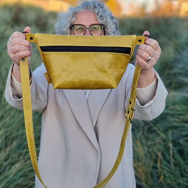 Ledertasche , gelbe Handtasche Leder, gelbe Tasche, Crossbody bag groß, Geburtstagsgeschenk Frau, Geburtstag Frau, nachhaltiges geschenk
