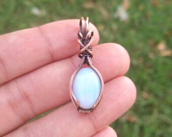 Mini Opalite Pendant in Oxidized Copper Wire - Mini/Small Opalite Pendant - Opalite Jewelry - Wire Wrapped Opalite