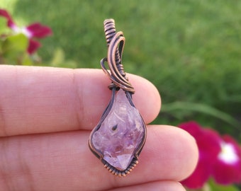 Mini Amethyst Crystal Pendant | Oxidized Copper Wire | Wire Wrapped | rough | Amethyst crystal| Mini Pendant | mini jewelry | copper jewelry