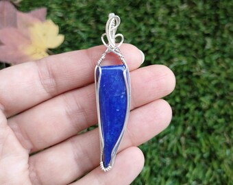 Lapis Lazuli Necklace | Dainty Necklace | Wire Wrapped Lapis Lazuli |.925 Sterling Silver Necklace | Lapis Lazuli Pendant | Gemstone | Blue