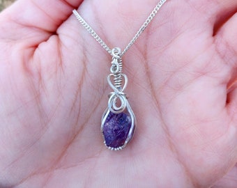 Wire Wrapped Rough Amethyst in Sterling Silver | Amethyst Jewelry | silver pendant | Silver jewelry | Dainty Jewelry | Relax stone | Dainty