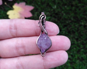 Mini Amethyst Crystal Pendant | Oxidized Copper Wire | Wire Wrapped | rough | Amethyst crystal| Mini Pendant | mini jewelry | copper jewelry