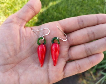 Red Hot Chilli Pepper Earrings | Sterling Silver Earrings | 925 Silver | Wire Wrapped  | Women Gifts | Earrings | Vegetable jewelry | Dangle