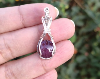 Wire Wrapped Ruby in Sterling Silver | Ruby Jewelry | silver pendant | Silver jewelry | Dainty Jewelry | Relax stone | Dainty