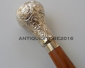Vintage Antique Style Brass Handle Designer Wood Victorian Walking Stick Cane