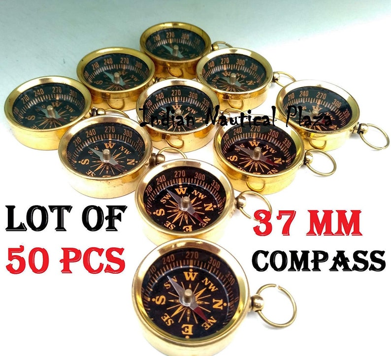 BRASS NAUTICAL STYLE COPPER DIAL POCKET KEY CHAIN COMPASS LOT OF 2 PCS
