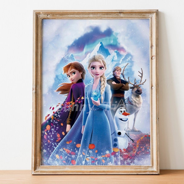 Princesses Elsa, Anna, Kristoff, Sven, Olaf, Frozen 2 Film Print Art Digital Download