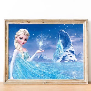 氷の城とエルサのプリンセスの印刷可能なポスター、アナと雪の女王の子供部屋の装飾、幼稚園の壁アートの装飾、ダウンロード印刷デジタル