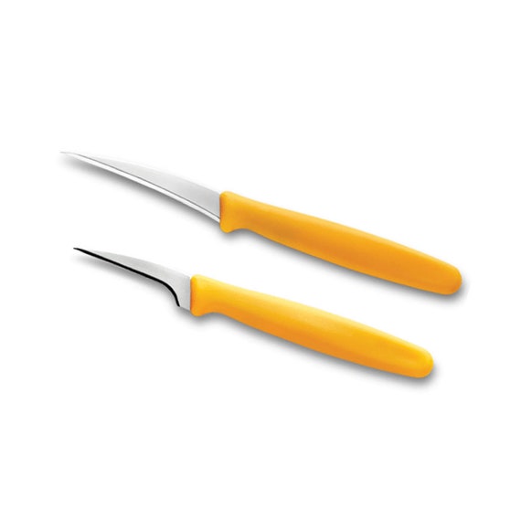 Fruit and Vegetable Carving Knife Set of 2PC Orange Handle Fruit Carving  Tools Knives Carving Knives Free 1 Mini Carving Guide Book 