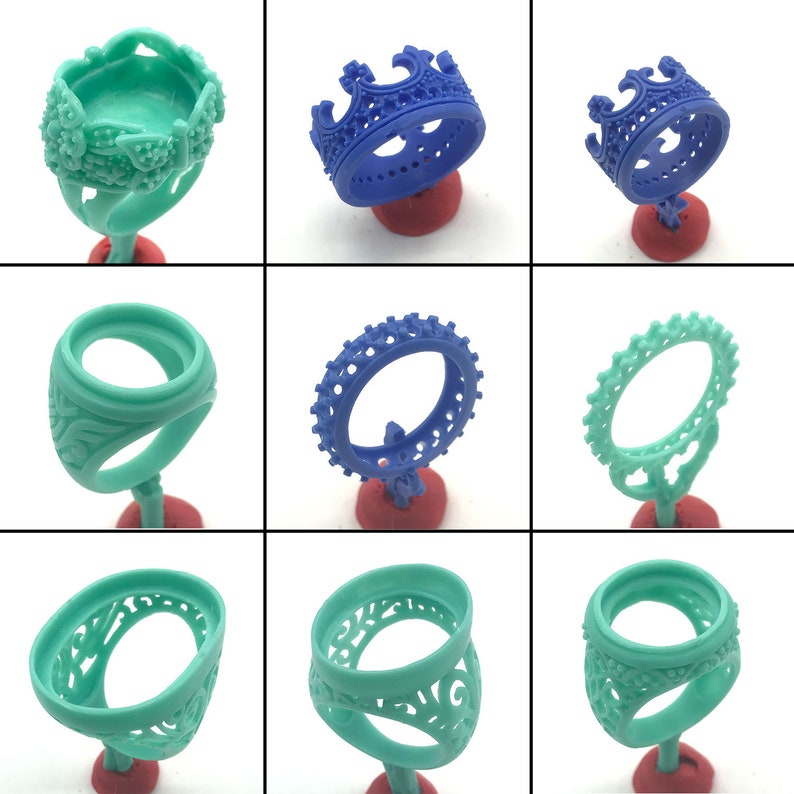 9PC Lost Wax Casting Ring Molds Patterns Jewelry WRB202 Kings Crown and Loyal Large Gems Rings