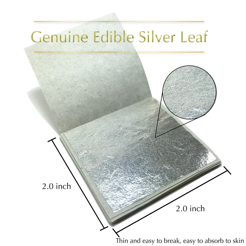 Genuine Edible Silver Leaf Sheets Goldleafking 30 Sheets 2.0 Inches