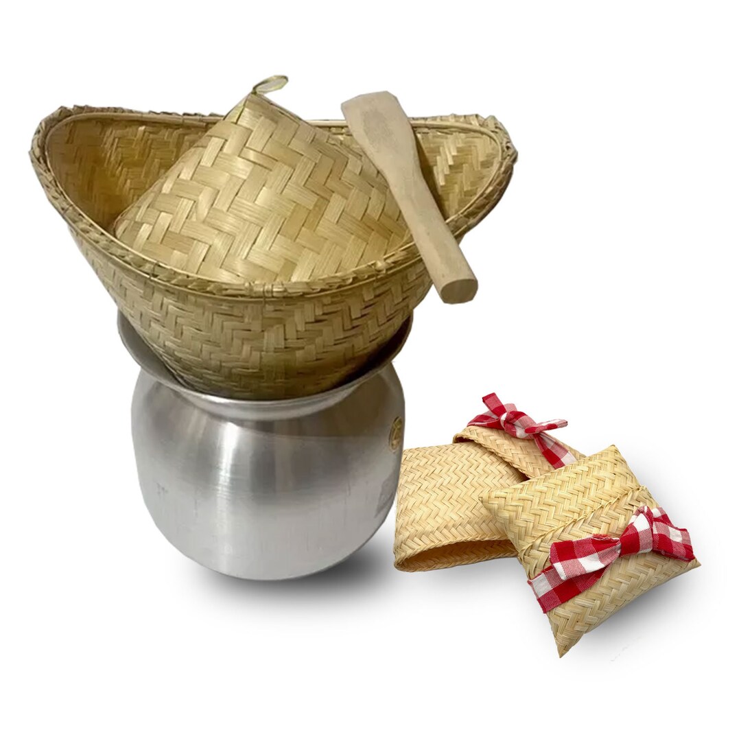 Value Set Jasmin Lao Sticky Rice Cooker Steamer Bamboo Basket Pot