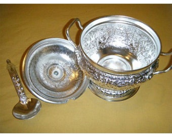 Thai Lao Servierschüssel Reistopf Set Aluminium + Schöpfkelle, authentische asiatische Servierschüssel