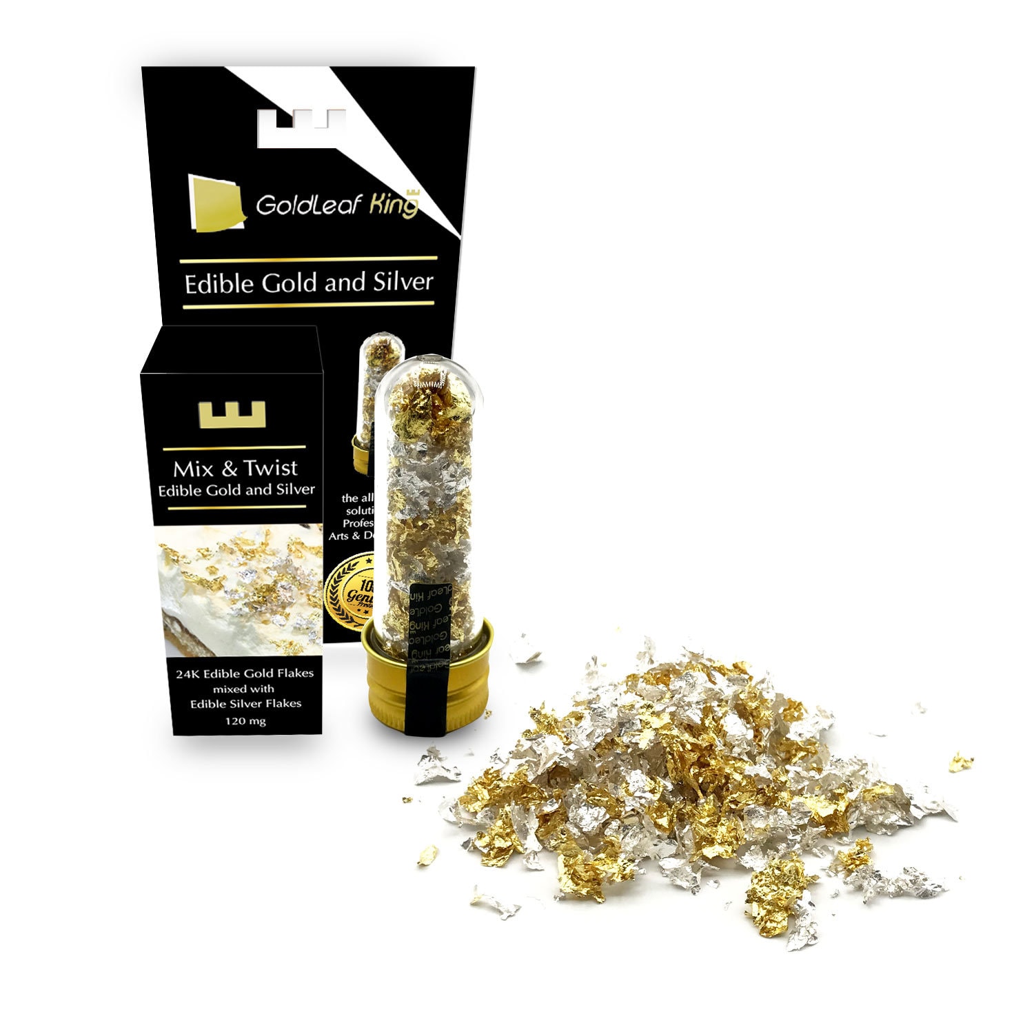 24K Purity Edible Gold Leaf Flakes - 120mg Bottle